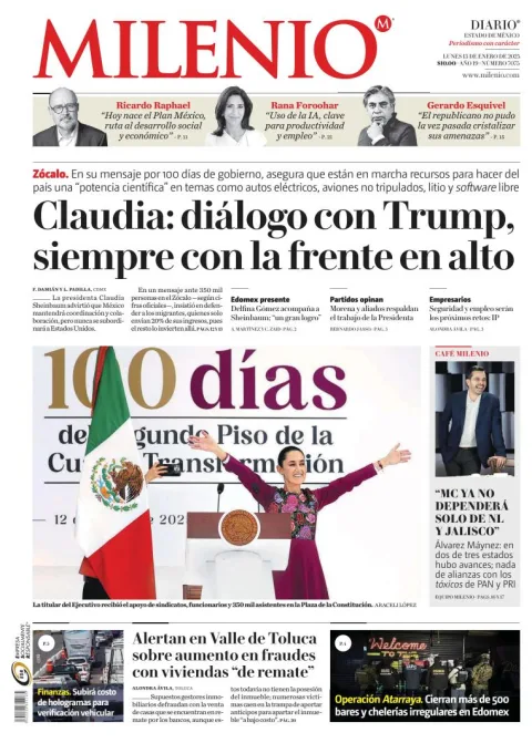 Portada de Milenio Edo de México del lunes, 13 de enero de 2025