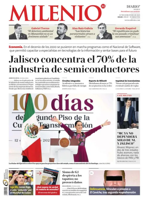 Portada de Milenio Jalisco del lunes, 13 de enero de 2025