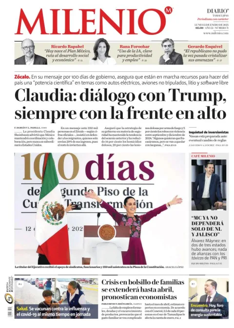 Portada de Milenio Tamaulipas del lunes, 13 de enero de 2025
