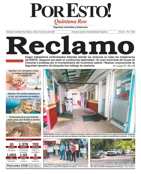 Portada de Por Esto (quintana Roo Chetumal) del lunes, 13 de enero de 2025
