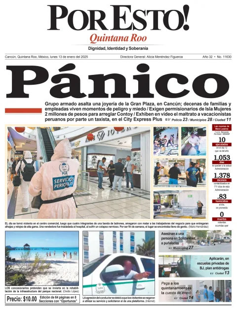 Portada de Por Esto (quintana Roo Cancun) del lunes, 13 de enero de 2025