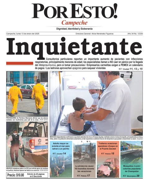 Portada de Por Esto (campeche) del lunes, 13 de enero de 2025