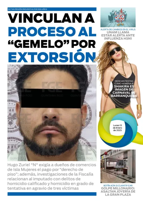 Portada de El Quintana Roo (contraportada) del lunes, 13 de enero de 2025