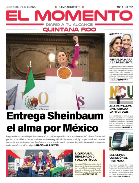 Portada de El Momento Quintana Roo del lunes, 13 de enero de 2025