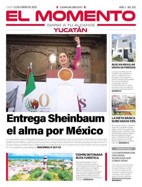 Portada de El Momento Yucatan del lunes, 13 de enero de 2025