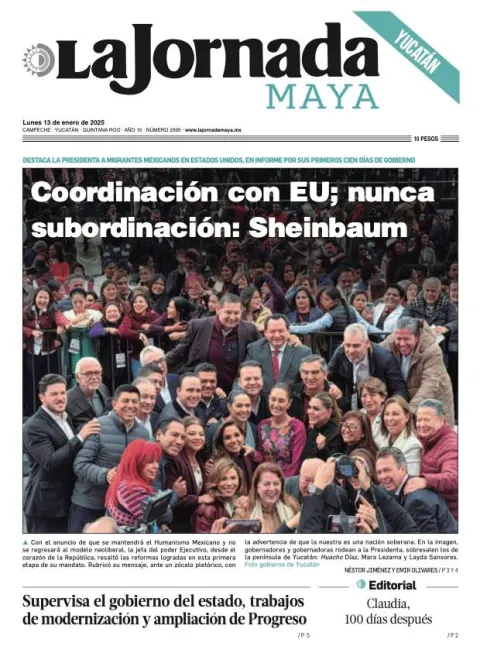 Portada de La Jornada Maya Yucatán del lunes, 13 de enero de 2025