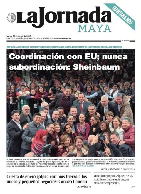 Portada de La Jornada Maya Quintana Roo del lunes, 13 de enero de 2025