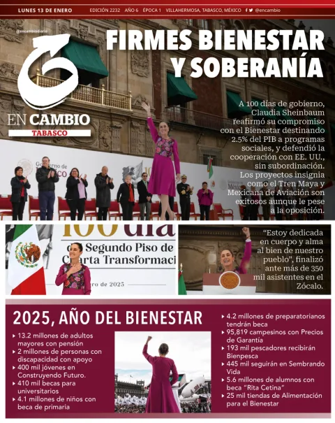 Portada de En Cambio (tabasco) del lunes, 13 de enero de 2025