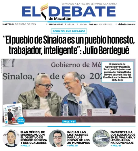 Portada de El Debate de Mazatlán