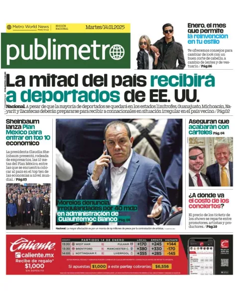 Portada de Publimetro Guadalajara del martes, 14 de enero de 2025