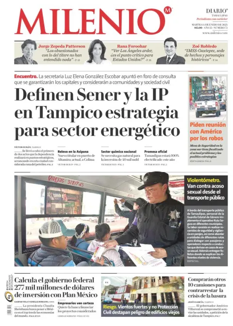 Portada de Milenio Tamaulipas del martes, 14 de enero de 2025