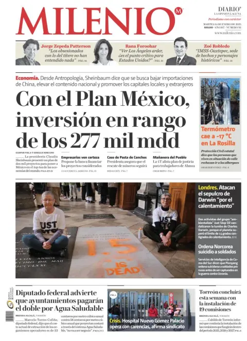 Portada de Milenio Laguna del martes, 14 de enero de 2025