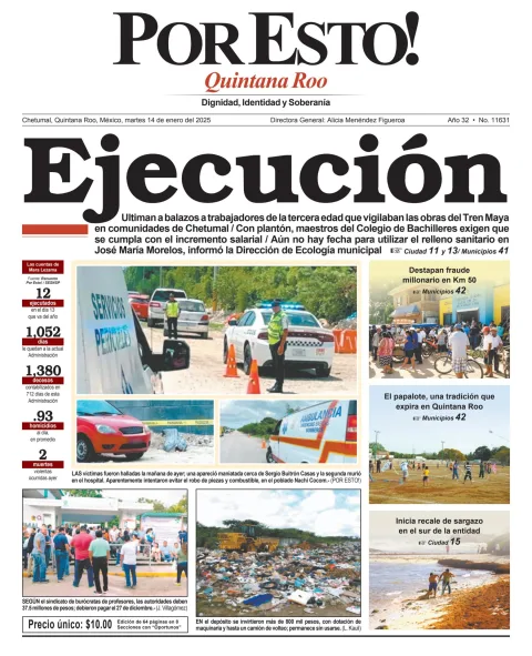 Portada de Por Esto (quintana Roo Chetumal) del martes, 14 de enero de 2025
