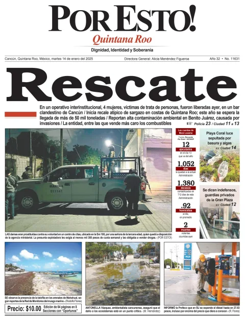 Portada de Por Esto (quintana Roo Cancun) del martes, 14 de enero de 2025