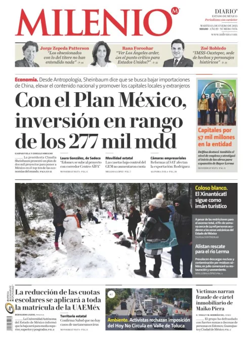 Portada de Milenio Edo de México del martes, 14 de enero de 2025