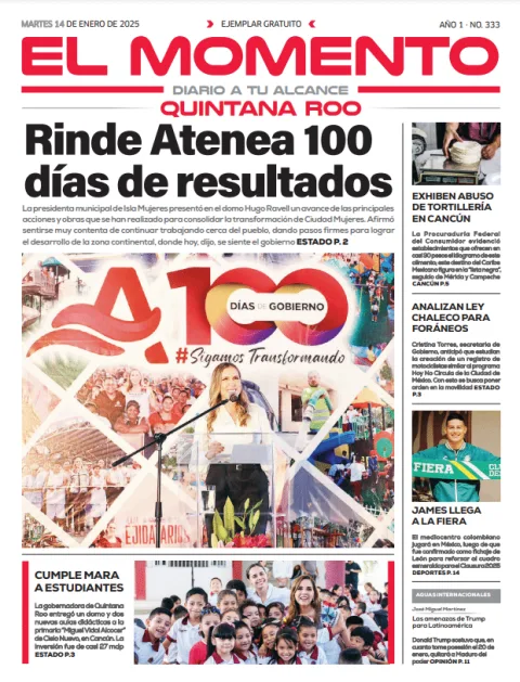 Portada de El Momento Quintana Roo del martes, 14 de enero de 2025