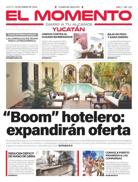 Portada de El Momento Yucatan del martes, 14 de enero de 2025