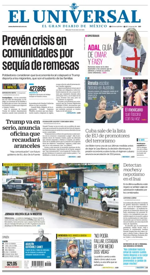 Portada de El Universal