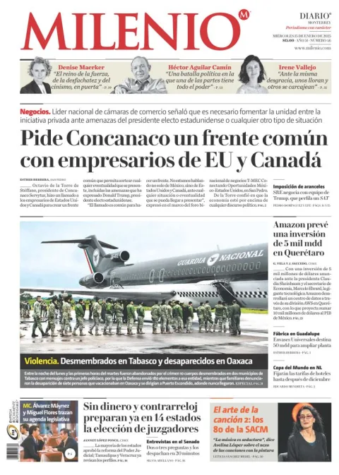 Portada de Milenio Monterrey del 2025-01-15