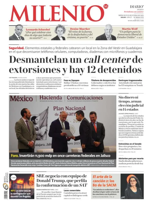 Portada de Milenio Jalisco del miércoles, 15 de enero de 2025
