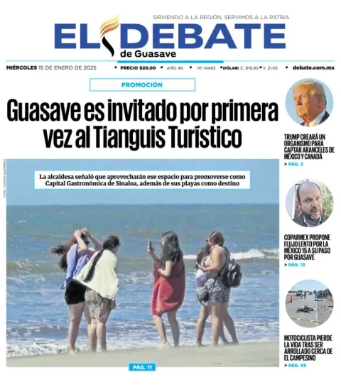 Portada de El Debate de Guasave del miércoles, 15 de enero de 2025