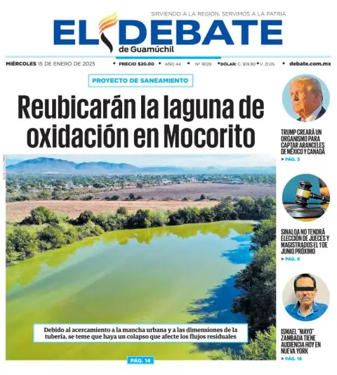 Portada de El Debate de Guamúchil del miércoles, 15 de enero de 2025