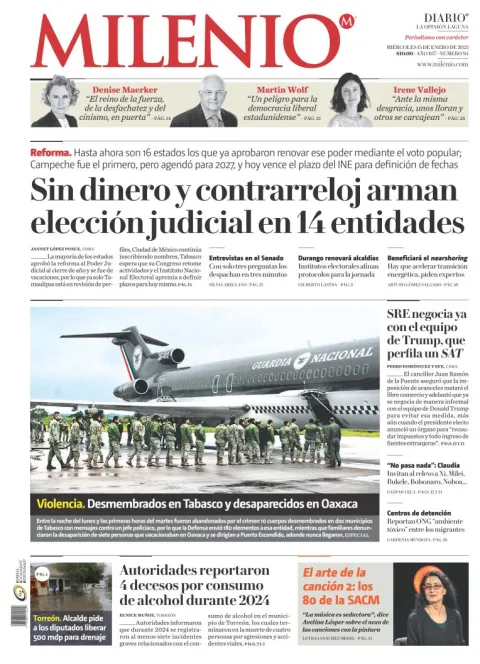 Portada de Milenio Laguna del miércoles, 15 de enero de 2025