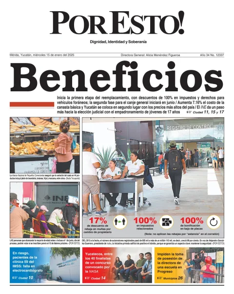 Portada de Por Esto (merida, Yucatan) del miércoles, 15 de enero de 2025