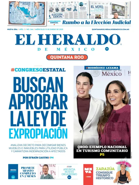 Portada de El Heraldo de Mexico - Quintana Roo del miércoles, 15 de enero de 2025