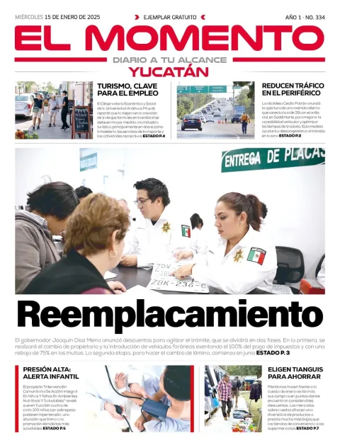 Portada de El Momento Yucatan del miércoles, 15 de enero de 2025