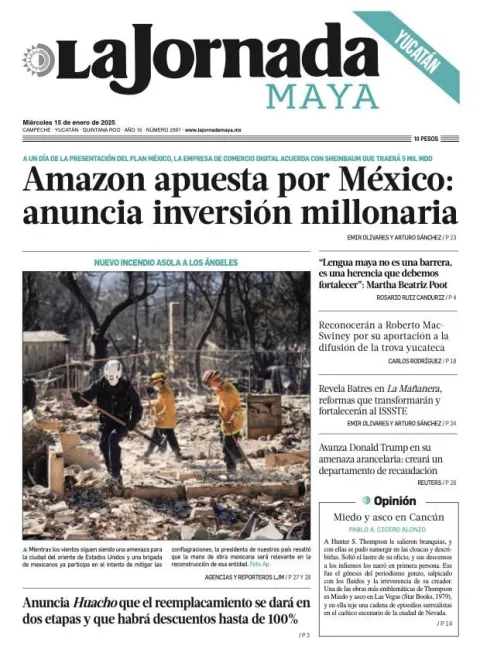 Portada de La Jornada Maya Yucatán del miércoles, 15 de enero de 2025