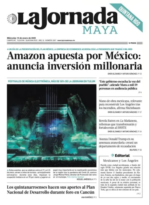 Portada de La Jornada Maya Quintana Roo del miércoles, 15 de enero de 2025