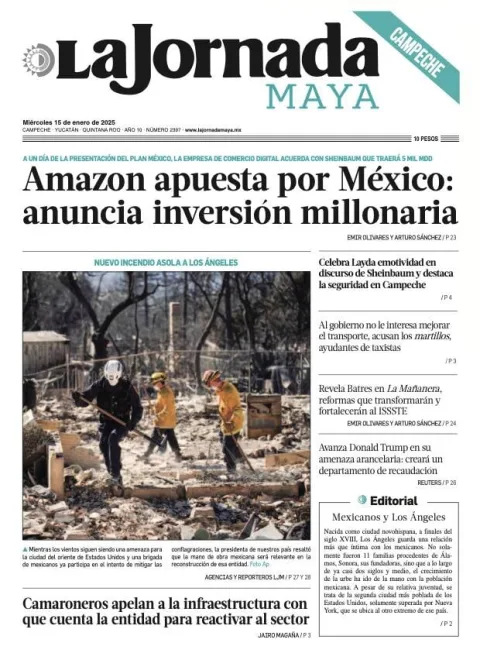 Portada de La Jornada Maya Campeche del miércoles, 15 de enero de 2025