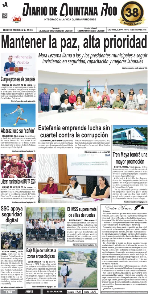 Portada de Diario de Quintana Roo (portada)