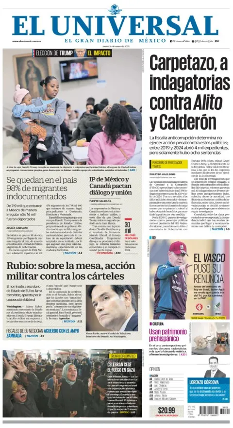 Portada de El Universal
