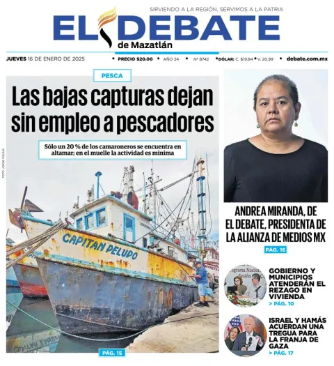 Portada de El Debate de Mazatlán del jueves, 16 de enero de 2025