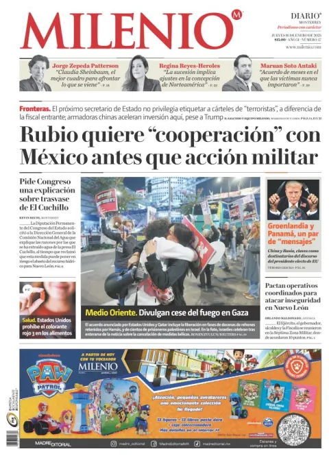 Portada de Milenio Monterrey del 2025-01-16