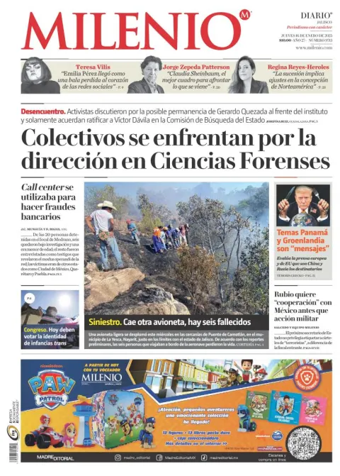 Portada de Milenio Jalisco del jueves, 16 de enero de 2025