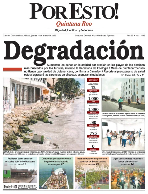 Portada de Por Esto (quintana Roo Cancun) del jueves, 16 de enero de 2025