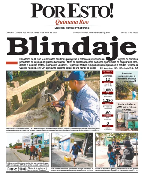 Portada de Por Esto (quintana Roo Chetumal) del jueves, 16 de enero de 2025