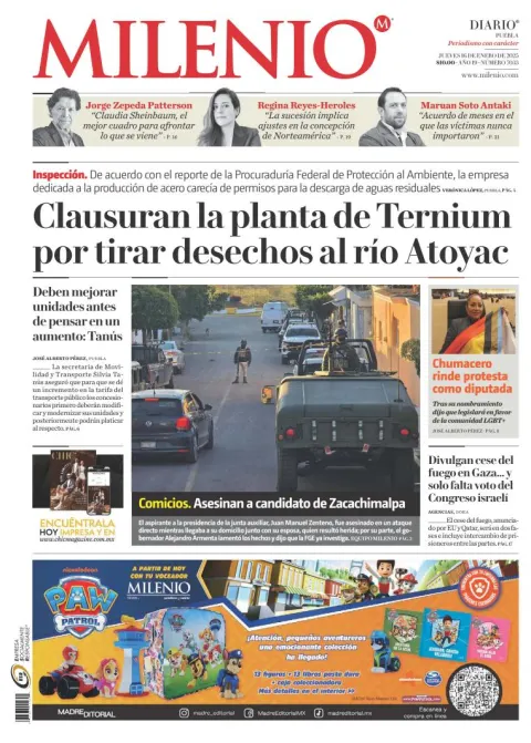Portada de Milenio Puebla del jueves, 16 de enero de 2025
