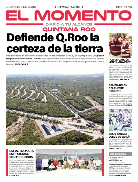 Portada de El Momento Quintana Roo del jueves, 16 de enero de 2025