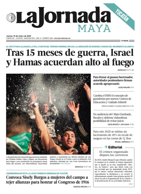 Portada de La Jornada Maya Yucatán del jueves, 16 de enero de 2025