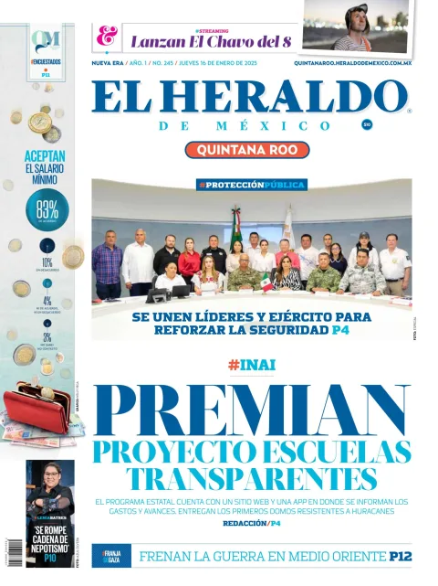 Portada de El Heraldo de Mexico - Quintana Roo del jueves, 16 de enero de 2025