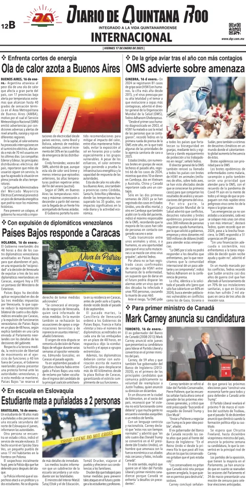 Portada de Diario de Quintana Roo (contra Portada)