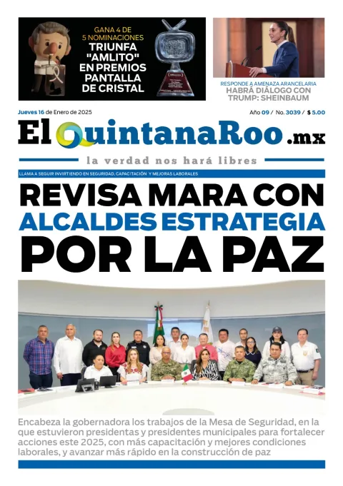 Portada de El Quintana Roo (portada) del jueves, 16 de enero de 2025