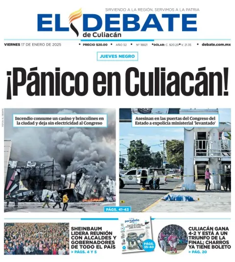 Portada de El Debate de Culiacán del viernes, 17 de enero de 2025