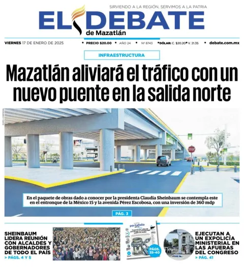 Portada de El Debate de Mazatlán del viernes, 17 de enero de 2025