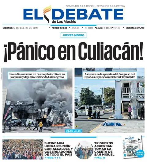 Portada de El Debate de los Mochis del viernes, 17 de enero de 2025