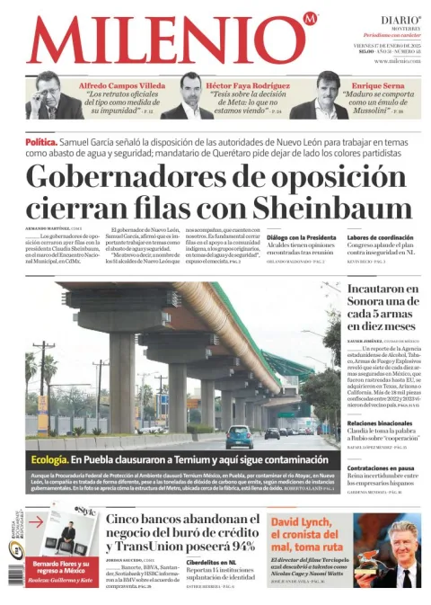 Portada de Milenio Monterrey del 2025-01-17